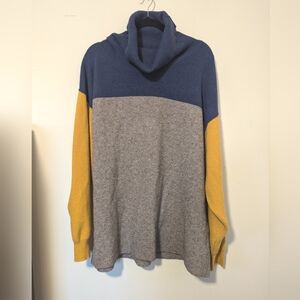 Free People Cowl Neck Color Block Sweater LG Womens Long Sleeve Pullover